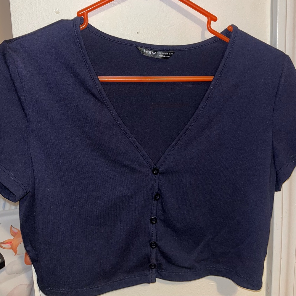 SHEIN Women's Navy Blue Button-Up Top